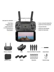 Nuevo E88(3 pilas) RC Drone 4K Professinal Con 1080P Gran Angular Doble HD Cámara Plegable RC Helicóptero WIFI FPV Altura Hold - Negro - Ver 5