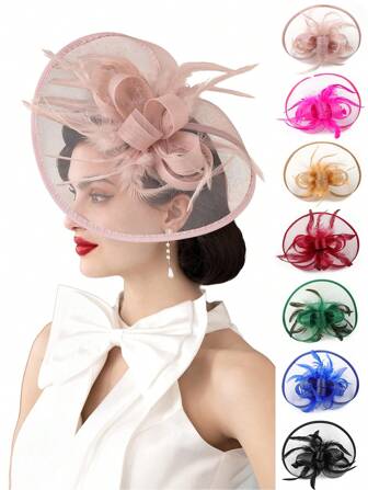 1pc Women's Kentucky Derby Fascinators Tea Party Hat Mesh Floral Feather Hair Clip Fascinator Headwear For Wedding Cocktail Halloween