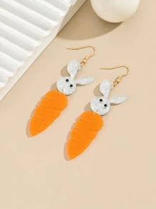 1 par de pendientes creativos y novedosos con diseño de conejo y zanahoria, aptos como regalo para niños y niños pequeños
