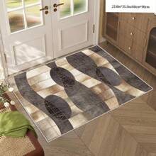 1pc Crystal Velvet Embossed Plaid Area Rug/Doormat - 5mm Thick, Waterproof, Non-Slip, Easy Clean, Machine Washable, Soft & Comfortable, Suitable For Entryway, Kitchen, Living Room, Bedroom, Hallway, Bathroom, Laundry Room - Carpet Decor