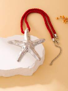 1pc Stylish Exaggerated Beach Resort Starfish Detail Necklace, Color Rope Pendant Necklace, Fashion Accessory For Women, Suitable For Beach, Party, And Daily Wear