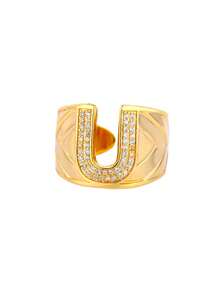 1pc Luxury Zirconia Initial Letter Rings For Women Stainless Steel Chunky Wide Open Finger Ring Hip Hop Fashion Jewelry Gifts