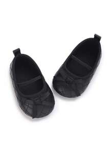 Newborn Infant Girls' Solid Color Soft Bottom Bow-Knot Princess Pre-Walker Flat Shoes - Black - View 4