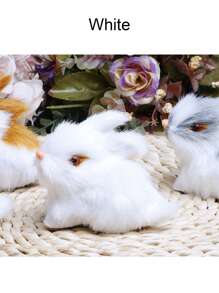 1 件迷你逼真可爱白色毛绒兔子，复活节兔子摆件，仿真兔子模型，生日礼物家居饰品摄影道具森林婚礼摆件 - 彩色 - 查看 6