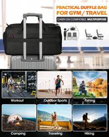 Gym Bag For Men, 45L Sports Travel Duffel Bag With Shoe & Laptop Compartment, Gym Workout Backpack Carry On Weekender Bag Overnight Backpack For Travel - Black - View 7