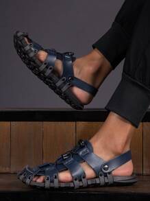 صنادل رياضية كبيرة الحجم للرجال مُريحة للتنزه في الهواء الطلق مع حماية للأصابع، صنادل مغلقة الأصابع، صنادل شاطئية، أحذية سهلة الارتداء، للاستخدام على الشاطئ والسباحة والسفر في الهواء الطلق، أفضل هدية - الأزرق - مشاهدة 4