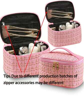 1 件女士大容量便携式可爱洗漱包、化妆包、新娘、圣诞礼物、卫生巾收纳包、化妆包、储物盒、大容量旅行化妆包、带金色条纹图案、便携式洗漱用品和旅行必需品收纳包、带拉链封口、化妆包、大容量、简约优雅、旅行收纳包和化妆品、必需品、可用作礼物、指甲