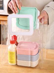 1 pieza Caja de plástico para pan y almuerzo, caja conservadora de pan, lonchera portátil para tostadas de estudiantes, lonchera portátil para exteriores, juego de regalo, de vuelta a la escuela - multicolor - Ver 7