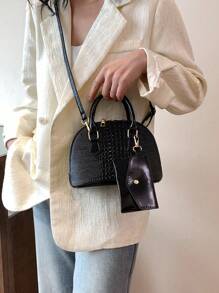 女士时尚简约手提贝壳包简约流行单肩包休闲斜挎包女士礼物送给妈妈 - 黑色 - 查看 5