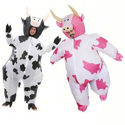 1pc Cute Inflatable Cow Costume Blowing Up Costume Performance Props Full Body Wear-On Costumes Easter Theme Farm Party Costumes Halloween