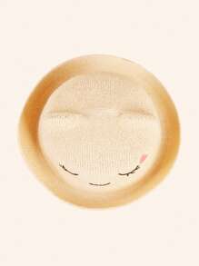 1 件儿童刺绣笑脸草编太阳帽，男女通用幼儿儿童夏季休闲防晒帽 - 1PC - 查看 4