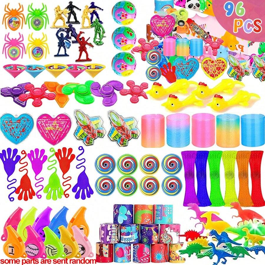 96 piezas Regalos para fiestas infantiles, surtido de juguetes de premio en caja, relleno de bolsas de regalo para recompensa en el aula, juguetes antiestrés pequeños a granel, relleno de calcetines navideños, regalos de cumpleaños para niños y niñas, regalos de Navidad (parcialmente aleatorios) - juguetes de fiesta - Ver 1
