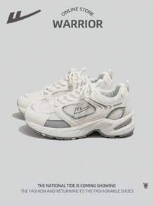 1 Pair Of Sports Style Mesh Breathable Women's Front Lace-Up Thick Bottom Contrast Color Versatile Low-Top Outdoor Sports Casual Shoes - Light Grey - View 1