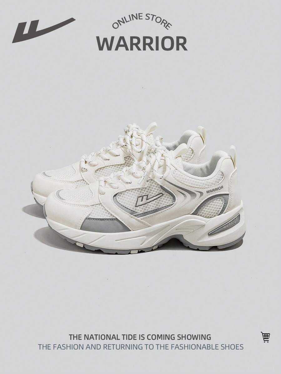 1 Pair Of Sports Style Mesh Breathable Women's Front Lace-Up Thick Bottom Contrast Color Versatile Low-Top Outdoor Sports Casual Shoes - Light Grey - View 1