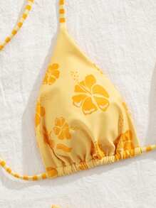 Sultry Sol New Soft Fabric Printed Halter Tie Bikini Set, Elegant Sexy Women Beachwear, Summer Beach Fashion Swimwear - Yellow - View 6