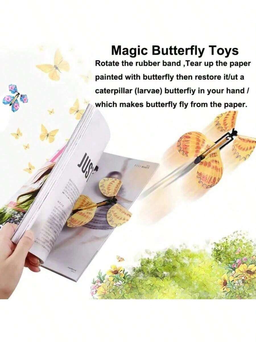 Random Color Magic Flying Butterfly Rubber Rubber Band Wind Up Toy Exquisite Bookmarks Gift Party Surprises Wedding Decorations - Multicolor - View 1