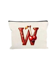 Witte make-uptas van polyestervezel, kleine witte tas, glanzend gouden kersenrode letters A-Z bedrukt patroon, make-uptas, draagbare toilettas, Moederdagcadeau, perfect cadeau voor moeders, herbruikbare make-uptas, eenvoudige grote capaciteit reismake-uptas voor vrouwen, oortelefoon, datakabel, accessoire-opslag, muntzak, multifunctioneel draagbaar cadeau voor vrouwen