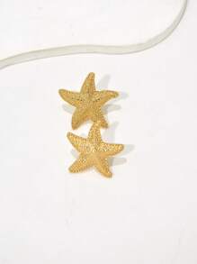 1 Pair Women's Simple Ocean Element Starfish Textured Gold Color Stud Earrings - Yellow Gold - View 8