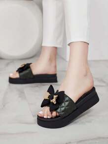 Royalfashion Women's Lemini Bow Flip-Flops - Black - View 3