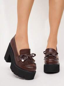 Women's New Brown Round Toe Elastic Band Stitching Casual Vacation Chunky Heel Waterproof Platform Wedge Shoes