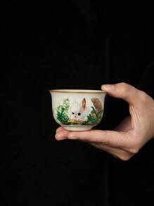 1pc 汝窑可爱兔子陶瓷茶杯，奢华功夫茶道茶杯，高端精致茶杯，适合家庭、办公室客人接待，适合下午茶杯、浓缩咖啡杯，可以作为奢华纪念品赠送给朋友、长辈 - 兔隱花叢 - 查看 3