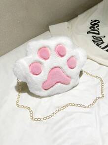 1 件可爱柔软毛绒刺绣猫爪链条斜挎包轻便便携单肩包适合女孩和学生度假和户外和秋冬季和购物和日常使用和秋冬季 - 白色 - 查看 1