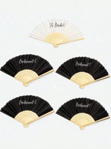 5 件和 1 件丝绸折扇，适合新娘和伴娘的黑白扇子，单身派对婚礼新娘送礼会装饰，伴娘礼物婚礼装饰，非常适合婚礼、舞蹈、摄影和旗袍配饰 - 适合任何场合的优雅便捷配饰