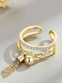 A时尚跨境新款复古几何女戒指创意圆形外贸欧美饰品纱球吊流苏几何开口戒指小众简约ins关节戒指食指戒指饰品