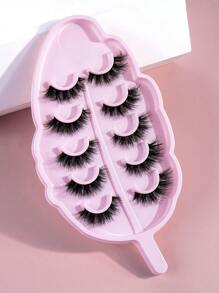5pairs/Set Fox Eye Fluffy False Eyelashes With Leaf-Shaped Tray, Natural Looking, Thick And Soft,3D Natural Spiky Manga Lashes Cat-Eye Fluffy Wispy Soft Lashes Fake Eyelashes False Eyelashes Strip,Natural Soft Eyelash Crisscross Wispy Fluffy Lashes,Naturally Slender, Curled And Enlarged Eyes,For Women To Use Travel, Party ,Chrismas,Gifts For Women﻿ - 眼尾拉長款 - 查看 2