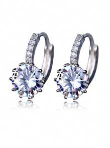 1 Pair Fashion Cubic Zirconia Stud Clip-On Earrings For Women, Everyday & Occasion Wear