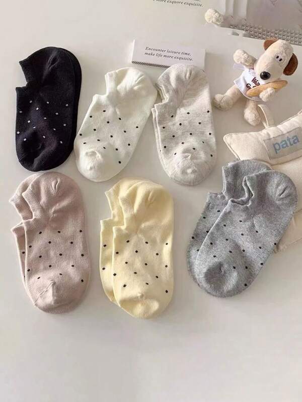 6 paires de chaussettes invisibles à la cheville à motif de pois unicolore, séchage rapide. Chaussettes de bateau fines et polyvalentes à la mode pour femmes, antidérapantes