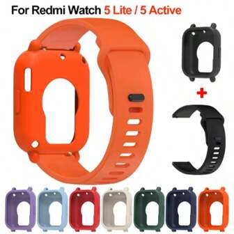 硅胶外壳 + 表带 适用于 Redmi Watch 5 Lite / 5 Active 替换手链带 智能表带保护壳