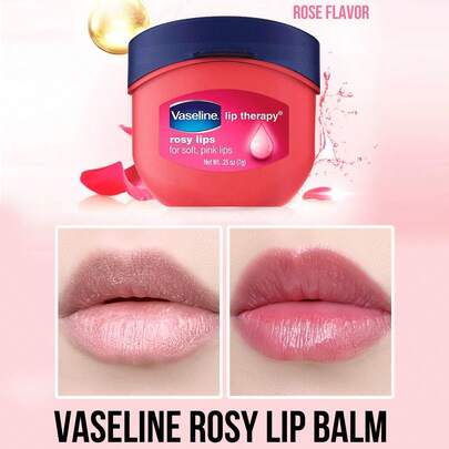 Vaseline 凡士林玫瑰润唇膏，滋润修护干燥双唇，淡化唇纹，提升光泽，柔嫩双唇，蕴含玫瑰提取物和维生素E，长效保湿，深层修护，淡化唇纹，适合所有肤质。