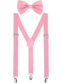 Men's Suspender & Bow Tie Set, Elastic Brace With Bow Tie Set, Suitable For Daily Wear, Weddings, Banquets, Parties, Suitable For Teens, Summer Casual Outdoor Athletic Or Vacation Travel Or Graduation Gifts Or Birthday Dress Accessories Or Daily Wear