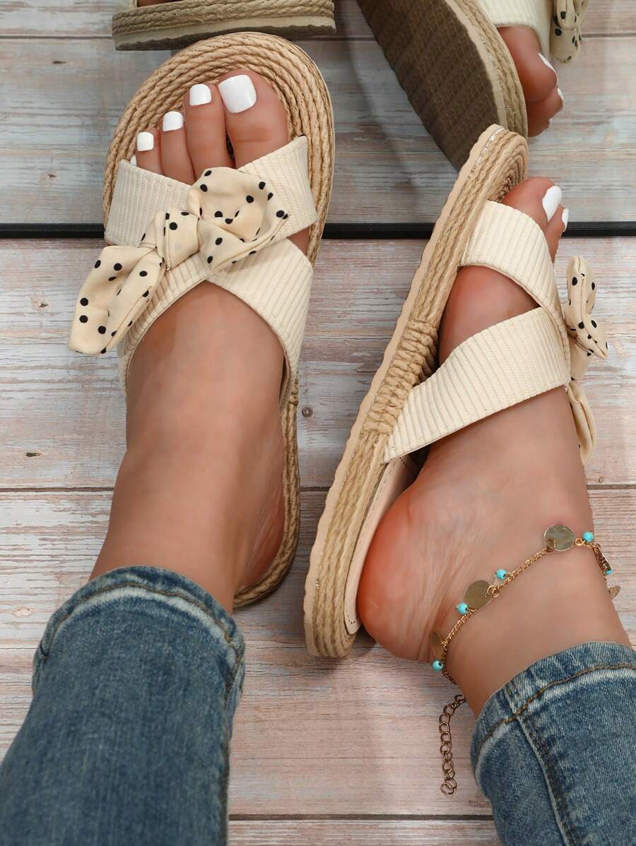 女士休闲拖鞋，2024夏季新款时尚ins风平底蝴蝶结室内拖鞋，鞋履，春夏精选，伴娘礼物，房间装饰，卧室装饰，海滩，旅行，男女皆宜，度假 - 彩色 - 查看 1