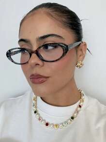 复古椭圆形时尚眼镜架，简约光学眼镜架，2025年新品 - 無色 - 查看 2