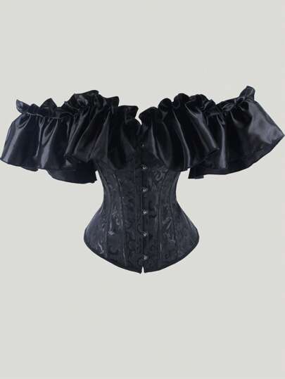 Bustino a fascia con maniche arricciate e sexy, indumento modellante con stile da palazzo, corpetto modellante in vita per le donne