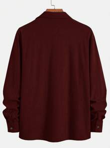 Popular Corduroy Fabric Men Casual Shacket, Lapel Collar, Button Down, Long Sleeve, Double Pockets Design, Suitable For Daily Casual, Fashion, Simple, Commuting, Street Style, Spring & Autumn - Red - View 2