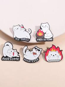 1 件简约卡通白猫动物系列可爱卡通金属胸针、服装配饰翻领别针 - 白色 - 查看 3