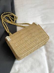 1 chiếc túi đeo chéo vuông đính hạt trai thời trang mới 2025, thích hợp cho phụ nữ đi du lịch, sử dụng hàng ngày, làm quà tặng hẹn hò - Màu Khaki - Xem 6