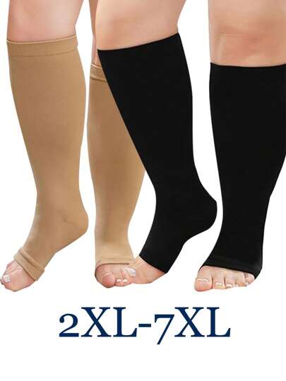 1 Pair Plus Size Men & Women Compression Leg Sleeves With Open Toe, New Arrival For Spring