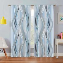 2片装蓝色条纹印花窗帘，轻盈涤纶面料，保护卧室、客厅等家居空间的隐私