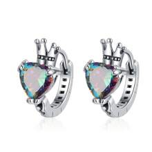1 par de pendientes de aro con forma de corona y corazón de circonita geométrica para mujer, joyería fina de moda, accesorios minimalistas