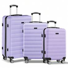 Luggage Sets 3 Piece Spinner Suitcase, Durable Lightweight Luggage With Secure Lock For Travel,College,Go To School,Vacation - 紫色 - 查看 8