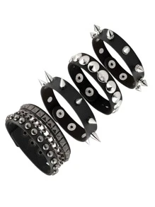 Yanxyad 1/4 szt. Czarna bransoletka ze skóry PU, fajna rockowa regulowana bransoletka w stylu punkowym z nitami, modna gotycka punkowa retro wielołańcuchowa bransoletka dla par do tańca ulicznego dla mężczyzn i kobiet, opaska na nadgarstek z lat 80. gotycka bransoletka punkowa bransoletka mankietowa unisex na prezenty na imprezę