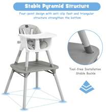 4 In 1 Baby High Chair Convertible Toddler Table Chair Set With PU Cushion Beige/Gray/Brown/Pink - 灰色 - 查看 7