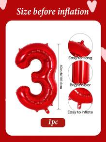 1 buah - Balon Angka Merah 40 Inci, Balon Angka Merah Helium Film Poliester Ukuran Besar, Untuk Ulang Tahun, Dekorasi Perayaan Pesta, Wisuda, Ulang Tahun Pernikahan, Pemotretan - Merah - View 4