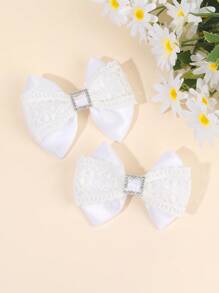 2 piezas Clips para el cabello con decoración de diamantes y lazo para niñas, clips de lazo de cinta de gróngrain y encaje para mujer, elegantes pinzas tipo cocodrilo para accesorios diarios para el cabello
