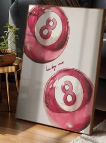 1 Pieza de impresión en lienzo de arte decorativo contemporáneo, póster moderno y simple de la bola de billar rosa de la suerte, arte de pared de chica linda y elegante, pieza de decoración de interiores para dormitorio, sala de estar, oficina en casa, comedor, dormitorio, apartamento, decoración minimalista de habitación