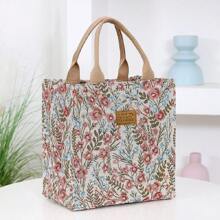2 opciones: Bolsa de lona de alta calidad con diseño de flor roja o beige, bolsa para llevar almuerzos, salidas y compras